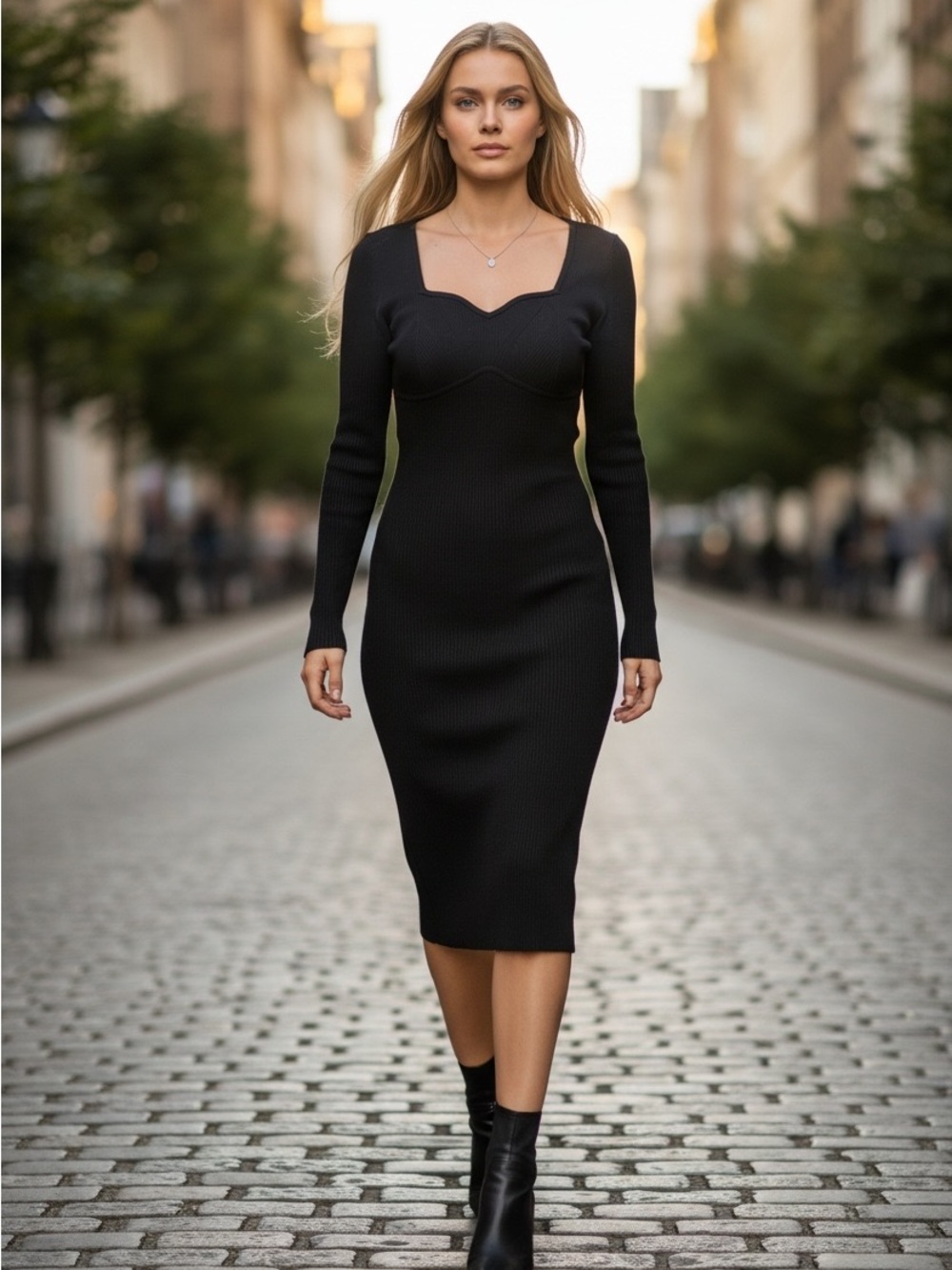 Abercrombie & Fitch Black Ribbed Bodycon Long Sleeve Midi Sweater Dress Sz S